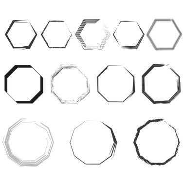 Altıgen çerçeve tasarımları. Çeşitli altıgen kenarlıkların toplanması. Vektör çizimi. EPS 10. Resim yükle