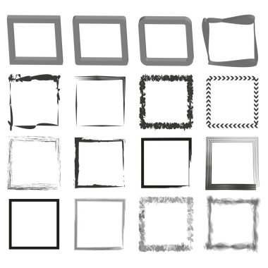 Çerçeve seti. Kare sınırların çeşitliliği. Dekoratif çerçeve koleksiyonu. Resim sergisi için çerçeveler. Vektör çizimi. EPS 10. Resim yükle.