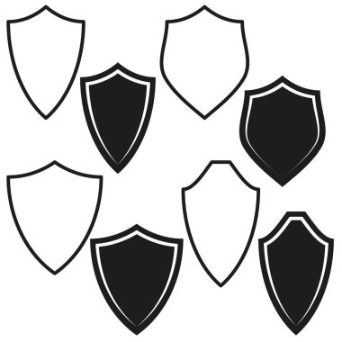 Kalkan Siluetleri Simgesi Ayarlandı. Güvenlik ve koruma vektörü çizimi. EPS 10. Resim yükle.