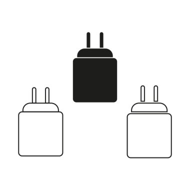 Şarj adaptörü simgeleri. Elektrik prizi grafikleri. Aygıt şarj sembolleri. Vektör çizimi. EPS 10. Resim yükle.