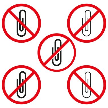 Yasak ataç simgeleri. Bağlanma ya da bağlama sembolü yok. Vektör çizimi. EPS 10. Resim yükle.