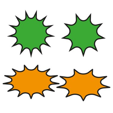 Renkli yıldız patlaması konuşma baloncukları ayarlandı. Çizgi roman tarzı sohbet ikonları. Parlak diyalog sembolleri. Vektör çizimi. EPS 10. Resim yükle.