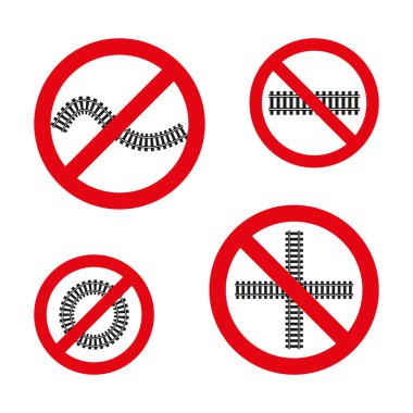 Tren izi sembolü yok. Demiryolu geçişi yasak. Demiryolu inşaatı yasak. Vektör çizimi. EPS 10. Resim yükle.