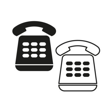 Klasik telefon siluetleri. Vektör iletişim simgeleri. İletişim teknolojisi sembolü. EPS 10.