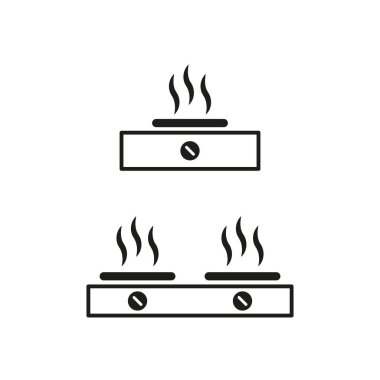 Modern mutfak yakma ikonları. Isı elementli basit üst çizimler. Siyah-beyaz yemek sembolleri. EPS 10.