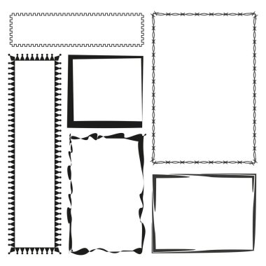 Dekoratif çerçeve tasarım vektör kümesi. Yaratıcı kullanım için çeşitli siyah sınır modelleri. Basit ve süslü kenarlar koleksiyonu. EPS 10.