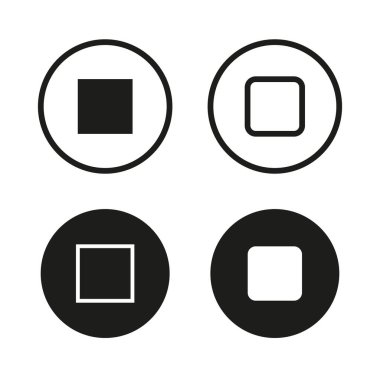 Daireler içinde geometrik kare simgeler. Vektör kontrastı şekilleri ayarlandı. Siyah ve beyaz minimal tasarım. EPS 10.