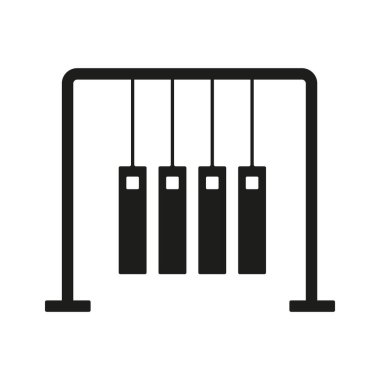 Newton cradle icon. Simple black vector physics illustration. Momentum and energy concept. EPS 10.