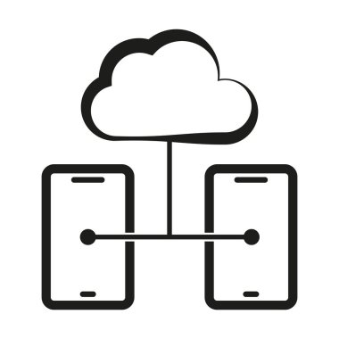 Bulut veri transferi. Bağlı akıllı telefon vektörü. Mobil bulut hesaplaması. Ağ iletişim simgesi. EPS 10.