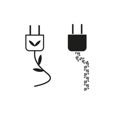 Çevre dostu buji simgesi. Yeşil enerji sembolü. Vektör illüstrasyon seti. Siyah ve beyaz. EPS 10.