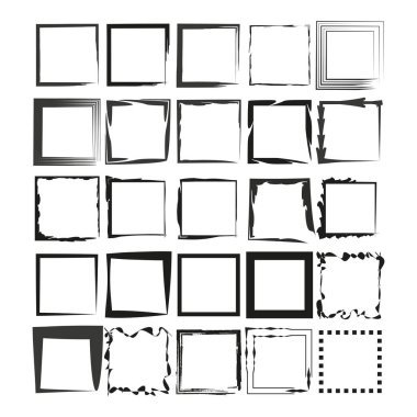 Grunge çerçeve simgeleri. Çeşitli siyah çizgiler. Soyut sınırlar. Vektör çizimi. EPS 10.