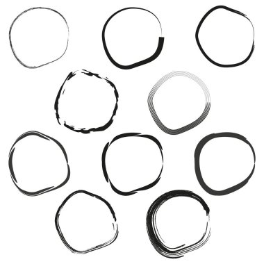 El çizimi daire seti. Soyut yuvarlak şekiller. Siyah beyaz çizimler. Vektör çizimi. EPS 10.