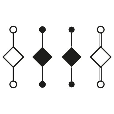 Soyut geometrik simgeler. Siyah beyaz tasarım. Minimalist vektör şekilleri. Çember ve elmas elementler. EPS 10.