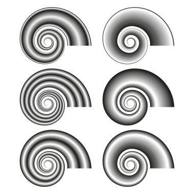 Spiral eğim kümesi. Siyah ve beyaz. Soyut şekiller. Vektör çizimi. EPS 10.