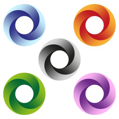 Renkli girdap simgeleri. Gradyan vektör şekilleri. Dairesel soyut tasarımlar. Canlı bir palet. EPS 10.