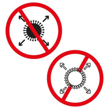 Virüs belirtisi yok. Bakteri önleme sembolü. Mikroorganizmalı içki yasağı çemberi. Vektör grafik tasarımı. EPS 10.