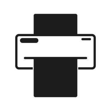 Yazıcı simgesi illüstrasyonu. Siyah beyaz tasarım. Basit vektör grafiği. Ofis ekipmanı sembolü. EPS 10.