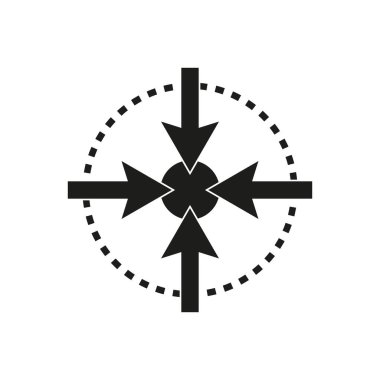 Dört ok birleşiyor. Hedef nişan sembolü. Çizilmiş çember çizgisi. Vektör grafik simgesi. EPS 10