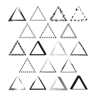 Üçgen çerçeve hazır. Çeşitli sınır şekilleri. Siyah ve beyaz. Geometrik vektör koleksiyonu. EPS 10.