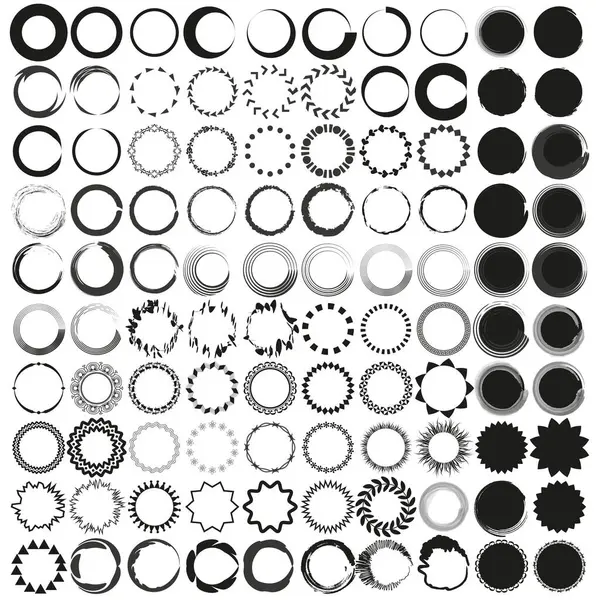 Soyut çember simgeleri. Çeşitli dekoratif tasarımlar. Çeşitli stiller ve kalıplar. Vektör çizimi. EPS 10.