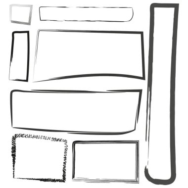 El yapımı çerçeve koleksiyonu. Soyut vektör şekilleri. Çeşitli dikdörtgen kenarlar. Siyah mürekkep tasarımı. EPS 10.