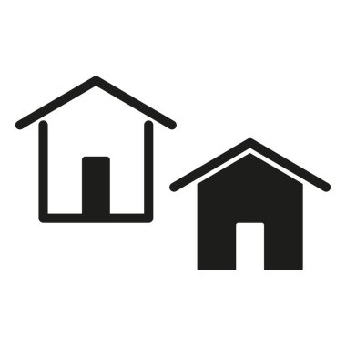 Basit ev simgeleri. Minimalist ev tasarımı. Siyah ve beyaz vektör. Geometrik çatı şekilleri. EPS 10.