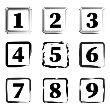Numara simgesi ayarlandı. Siyah sayılar. Grunge sınır komşusu. Vektör çizimi. EPS 10.