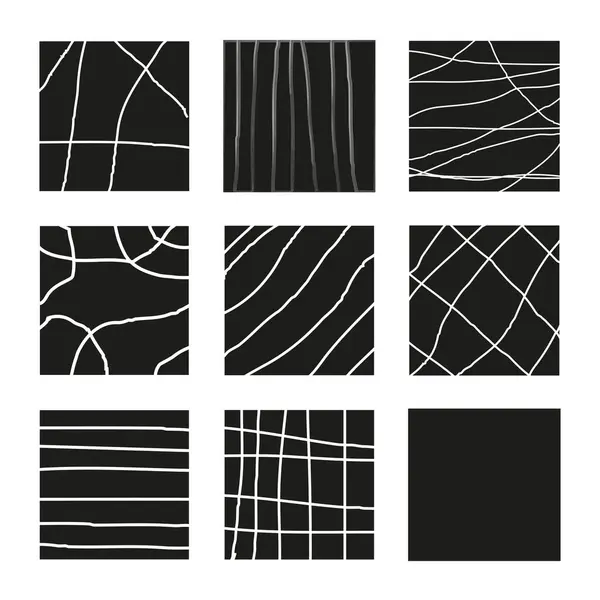 stock vector Abstract line patterns. Monochrome grid design. Black background. Vector texture. Minimalist aesthetic. EPS 10.