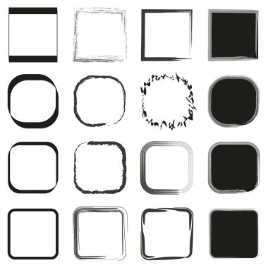 Soyut kare çerçeveler. Değişik siyah çizgiler. Yuvarlak ve pürüzlü köşeler. Vektör tasarım elemanları. EPS 10.