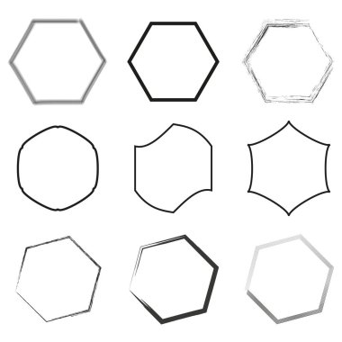 Altıgen çerçeve hazır. Değişik çizgi stilleri. Geometrik vektör şekilleri. Soyut siyah çizgiler. EPS 10.