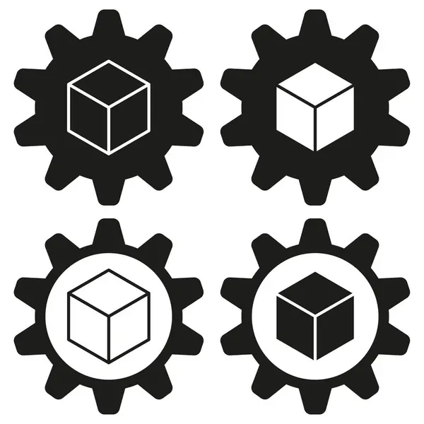 stock vector Cube and gear icons. Black and white. Industrial and technological symbols. Vector illustration. EPS 10.