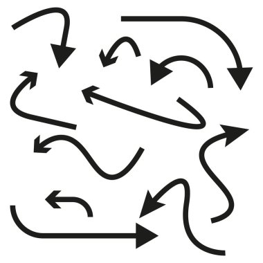 Ok vektör simgeleri. Eğimli yön sembolleri. Kara ok elementleri. Akış şeması grafik elementleri. EPS 10.