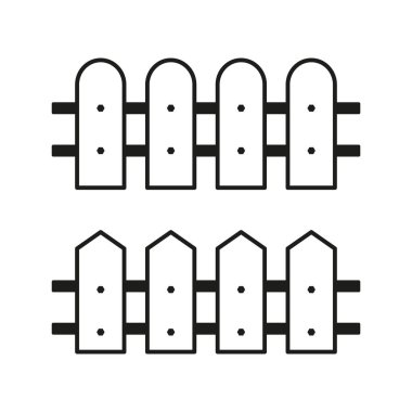 Tahta çit ikonu. Düz vektör tasarımı. Basit siyah illüstrasyon. İki çit tarzı. EPS 10.