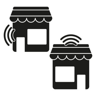 Akıllı dükkan ikonları. Kablosuz teknoloji sembolü. Perakende vektör illüstrasyonu. Modern iletişim grafiği. EPS 10.