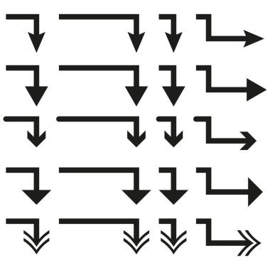 Ok yön simgeleri. Sağ ve aşağı. Basit siyah tasarım. Vektör ayarlandı. EPS 10.