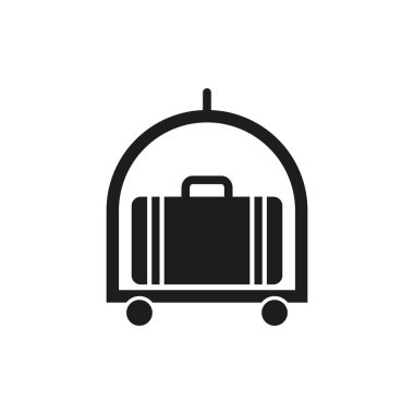 Bagaj arabası ikonu. Siyah siluet tasarımı. Minimalist seyahat sembolü. Beyaz arka plan. EPS 10.