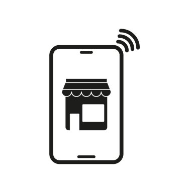 Mobil ödeme ikonu. Dükkanlı akıllı telefon. Kablosuz işlem sembolü. Vektör çizimi. EPS 10.