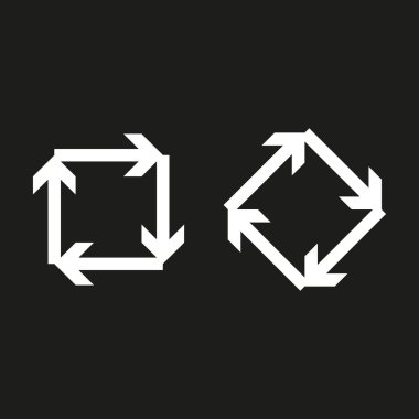 Oklar kare simgeler oluşturuyor. Siyah arka planda beyaz oklar. Minimalist vektör sanatı. EPS 10.