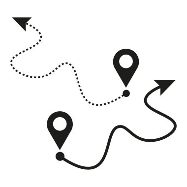 Yönlendirme yolu simgeleri. Konum broş sembolleri. Noktalı ve sağlam çizgiler. Vektör çizimi. EPS 10.