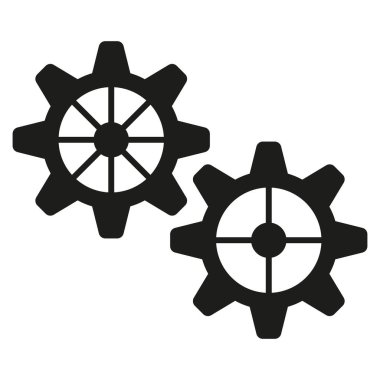 Siyah dişli simgeleri. Endüstriyel makine sembolleri. Mekanik vektör tasarımı. Basit çark şekilleri. EPS 10.