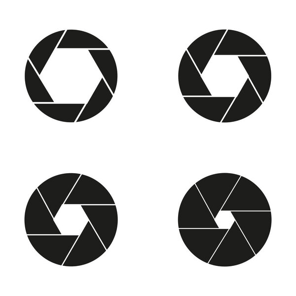 Camera shutter icons. Four black designs. Photography symbols. Vector illustration. EPS 10.