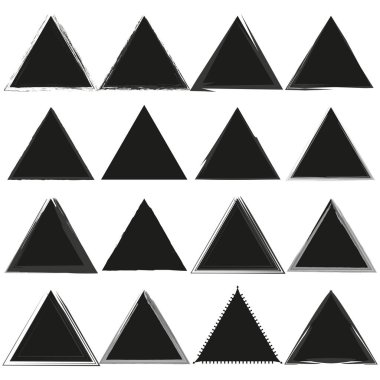 Soyut üçgen seti. Grunge siyah ikonları. Keskin geometrik şekiller. Çeşitli üçgen stilleri. EPS 10.