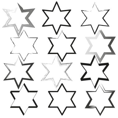 Yıldız çizgisi ayarlandı. Sıkıntılı geometrik şekiller. El çizimi vektör elementleri. Grunge Line sanatı. EPS 10.