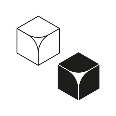 Geometrik küp simgesi. Minimalist şekil tasarımı. Tek renkli küp figürü. Soyut vektör sembolü. EPS 10.