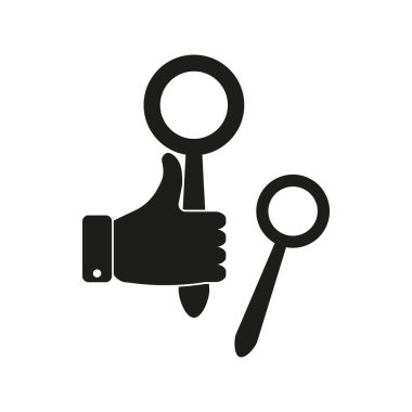 Başparmaklar yukarı simgesi. Büyüteç sembolleri. Arama onayı konsepti. Kalın siyah tasarım. EPS 10.