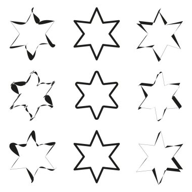 Soyut yıldız simgeleri. Geometrik yıldız şekilleri. Ayrılmış çizgi desenleri. Vektör koleksiyonu. EPS 10.