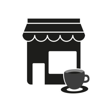 Kafe ikon vektörü. Kahve dükkanının sembolü. Sıcak içecek bardağı. Küçük işletme ikonu. EPS 10.