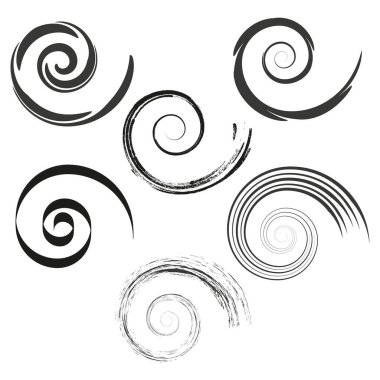 Soyut spiral şekiller. El çizimi girdaplar. Grunge ve temiz çizgiler. Vektör dairesel desenler. EPS 10.
