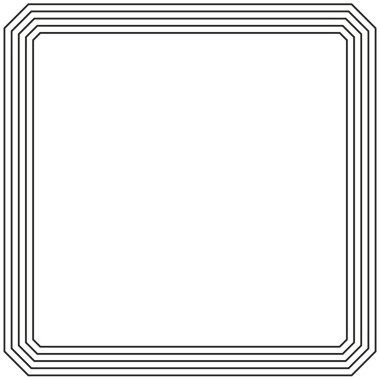 Geometrik kare çerçeve. İnce siyah çizgi sınırı. Minimalist soyut tasarım. Simetrik vektör düzeni. EPS 10.