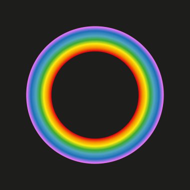 Gökkuşağı dairesi gradyanı. Canlı neon yüzük. Renkli, parlak bir taslak. Karanlık arka plan vektörü. EPS 10.
